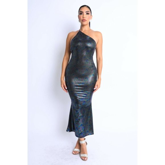 Women's Sexy Bodycon Asymmetric Strap Open back Sleeveless Maxi Dress S,M,L - Picture 8 of 8